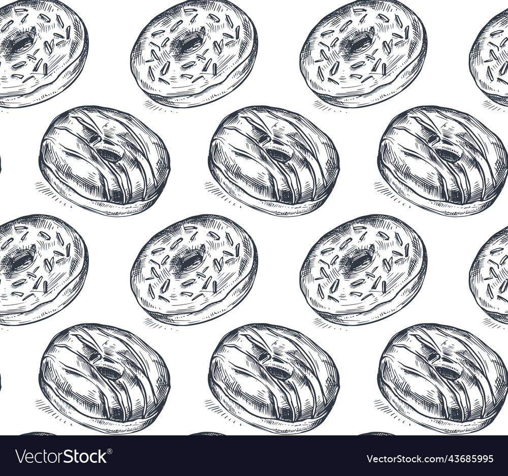 Seamless pattern with hand drawn donuts vector image Seamless pattern with hand drawn donuts