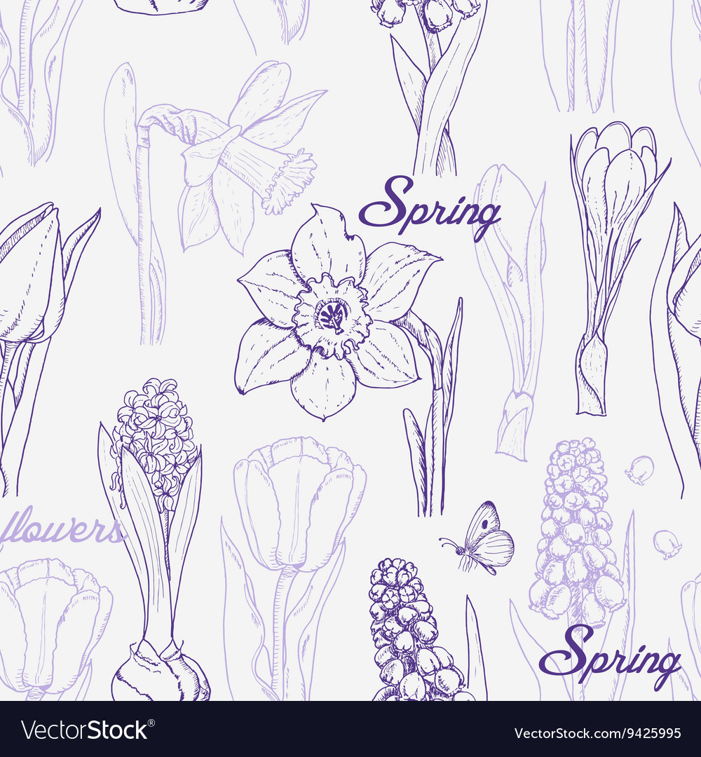 Seamless pattern with spring flowers