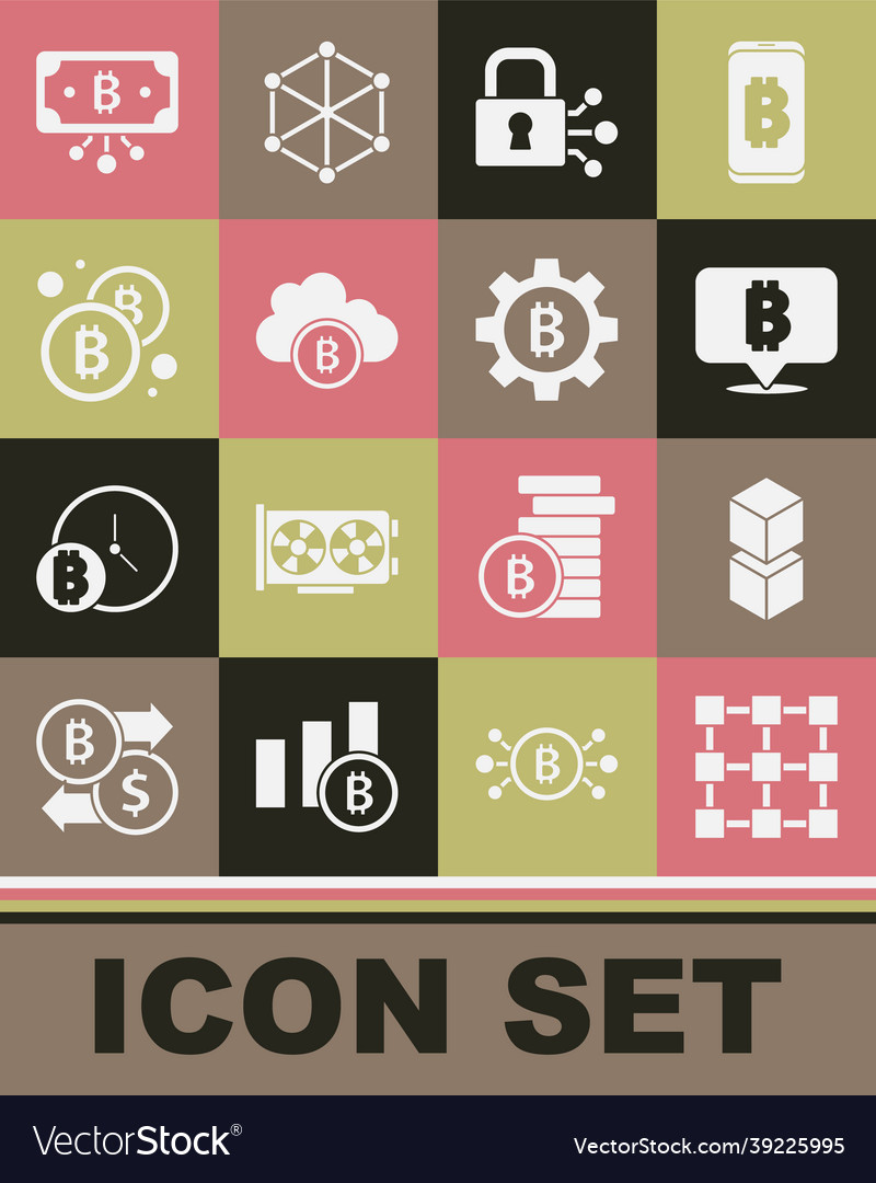 Set blockchain technology bitcoin lock vector image Set blockchain technology bitcoin lock