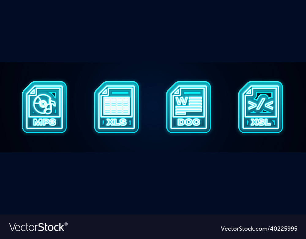 Set line mp3 file document xls doc and xsl vector image Set line mp3 file document xls doc and xsl