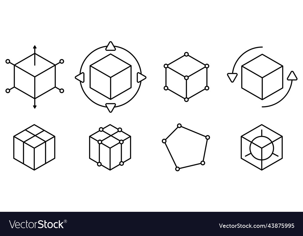 Set of 3d printing linear icons vector image Set of 3d printing linear icons