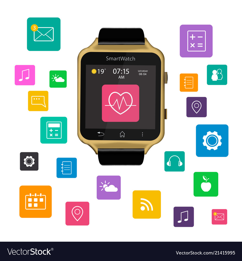 Smart watch device display with app icons vector image Smart watch device display with app icons