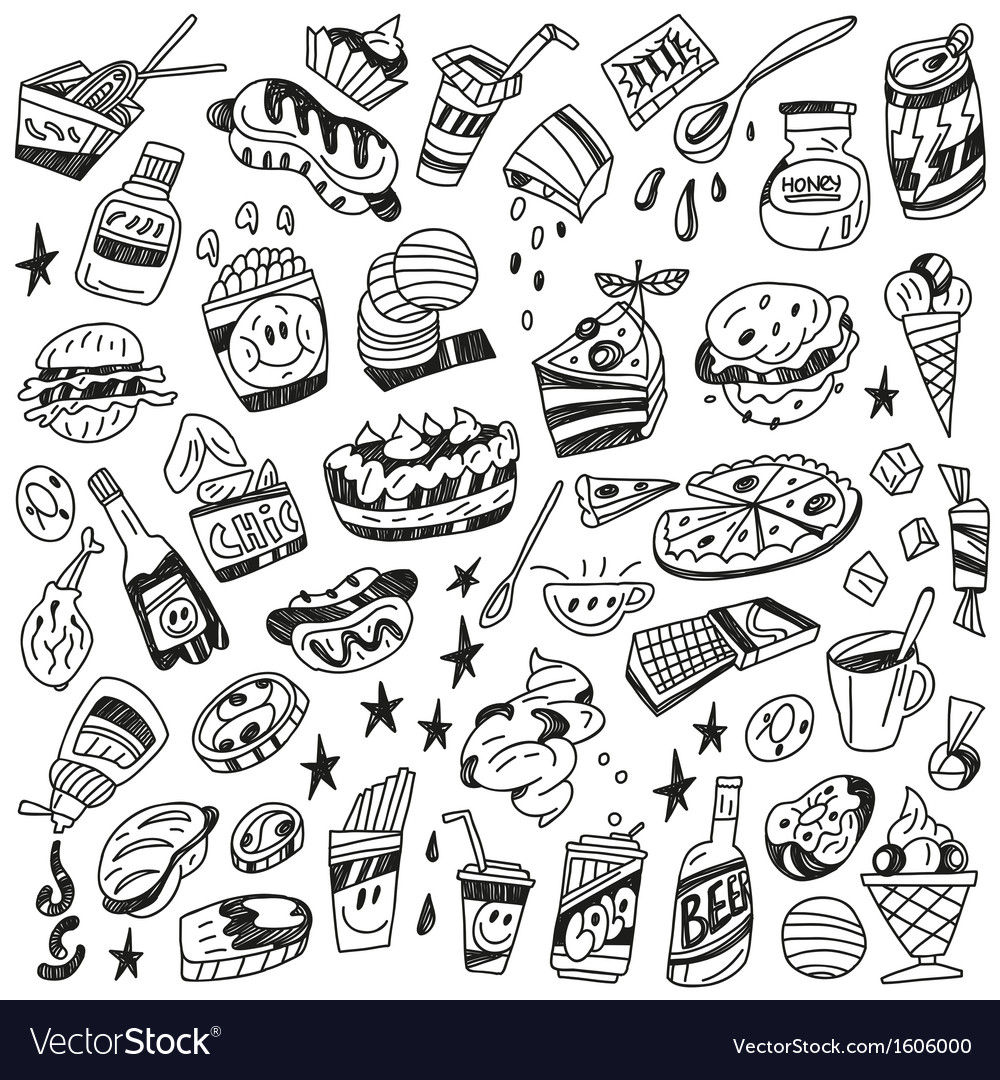 Fast food - doodles Royalty Free Vector Image - VectorStock