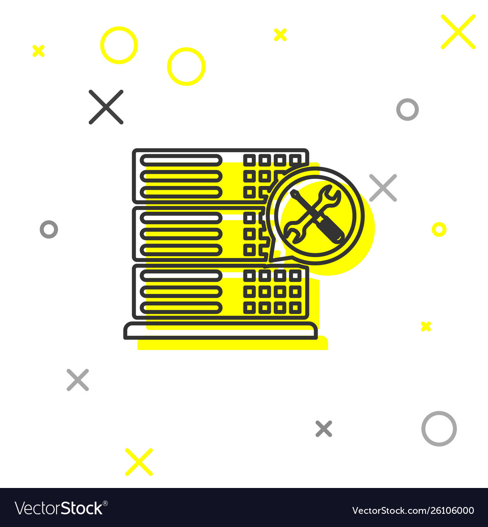 Grey line database server with screwdriver vector image Grey line database server with screwdriver