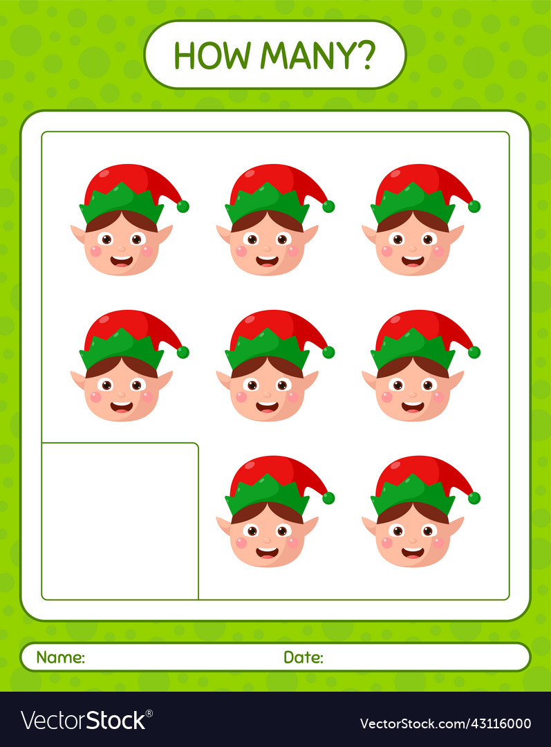 How many counting game with elf worksheet