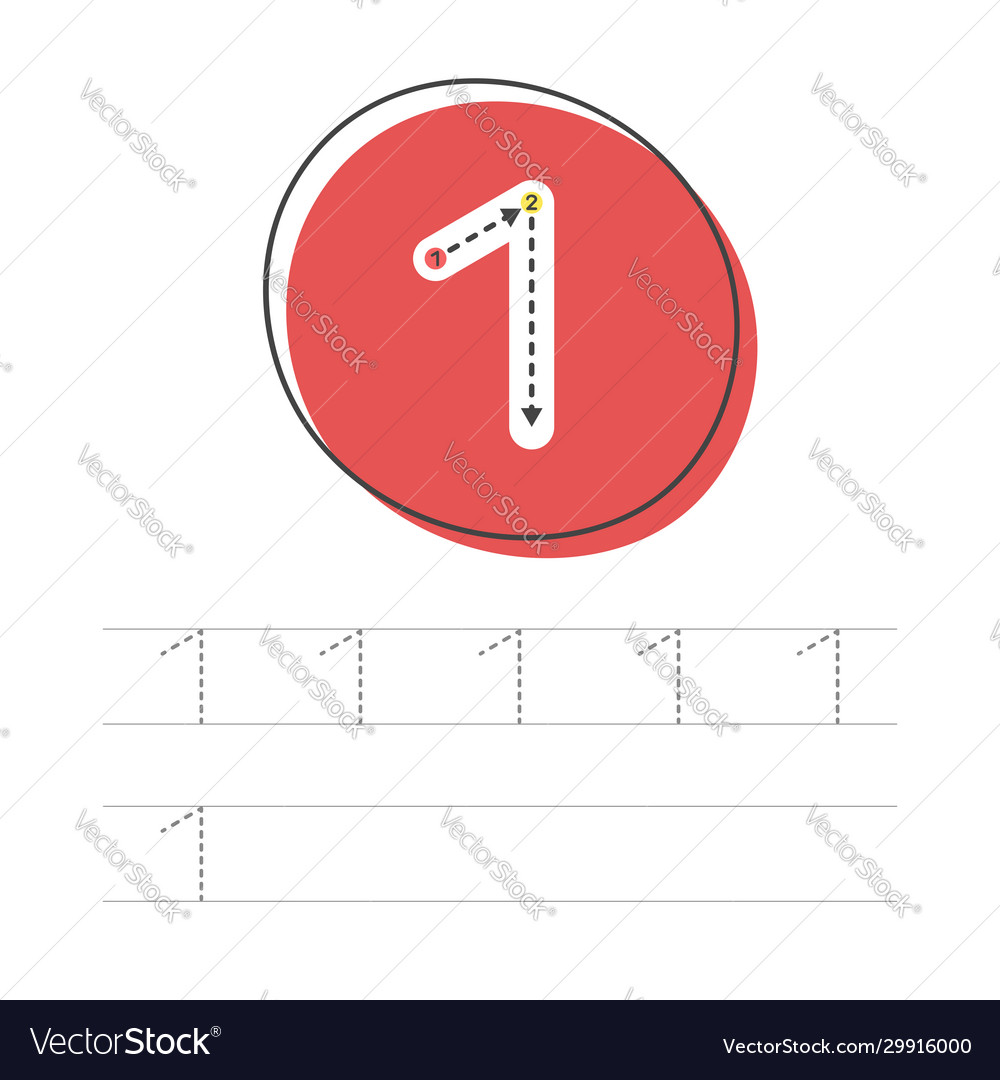 Learning to write numeral 1 vector image Learning to write numeral 1