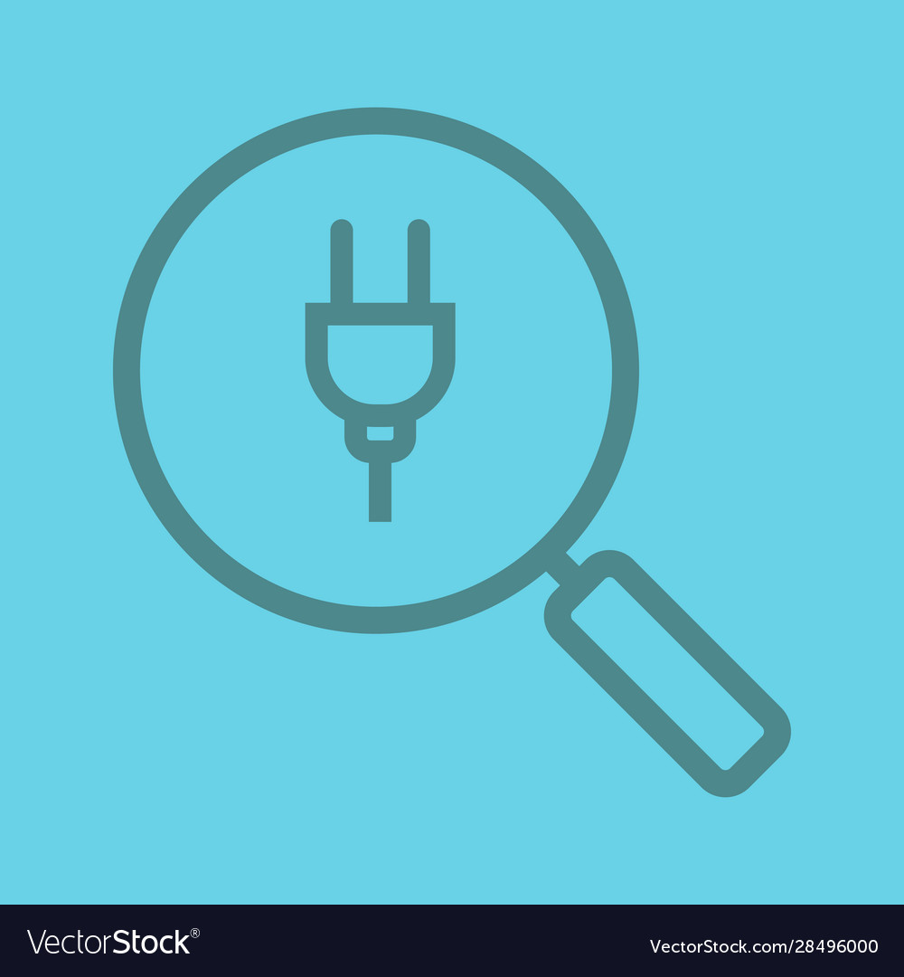 Magnifying glass with plug linear icon