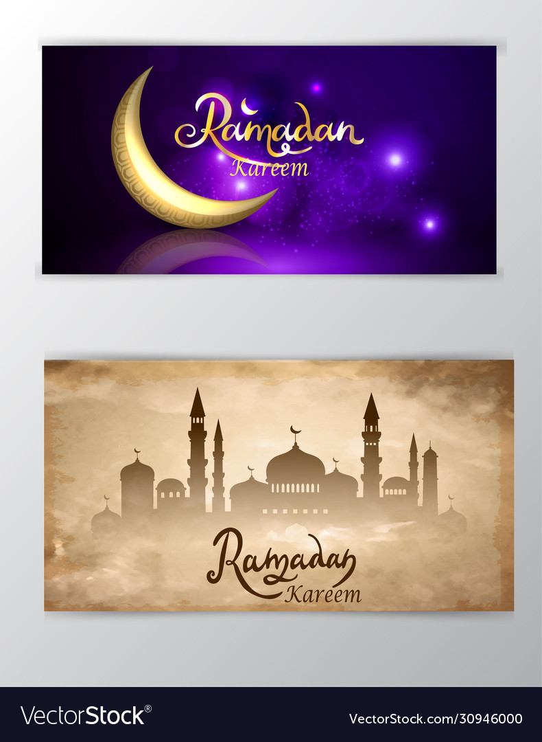 Mosque silhouette in night sky with crescent moon vector image Mosque silhouette in night sky with crescent moon