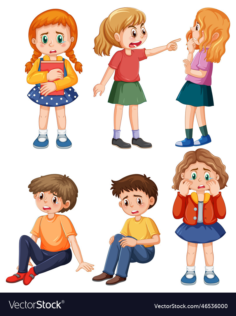 Set of bully kids cartoon character Royalty Free Vector