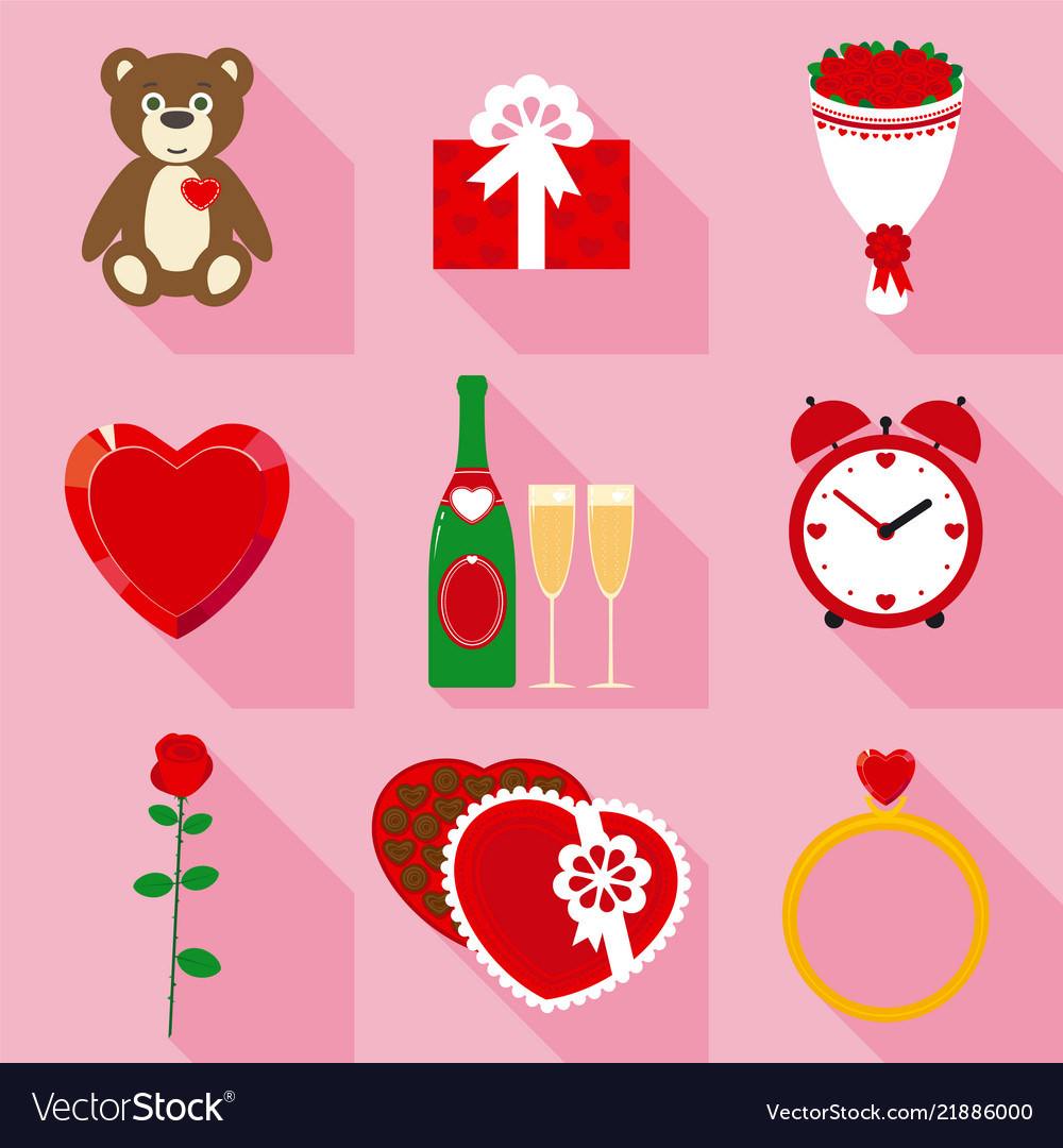 Valentine symbols set vector image Valentine symbols set