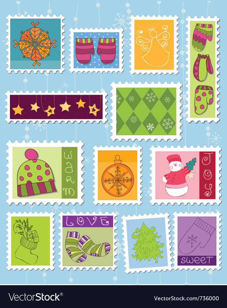 winter christmas postage stamps royalty free vector image christmas postage stamps 2019