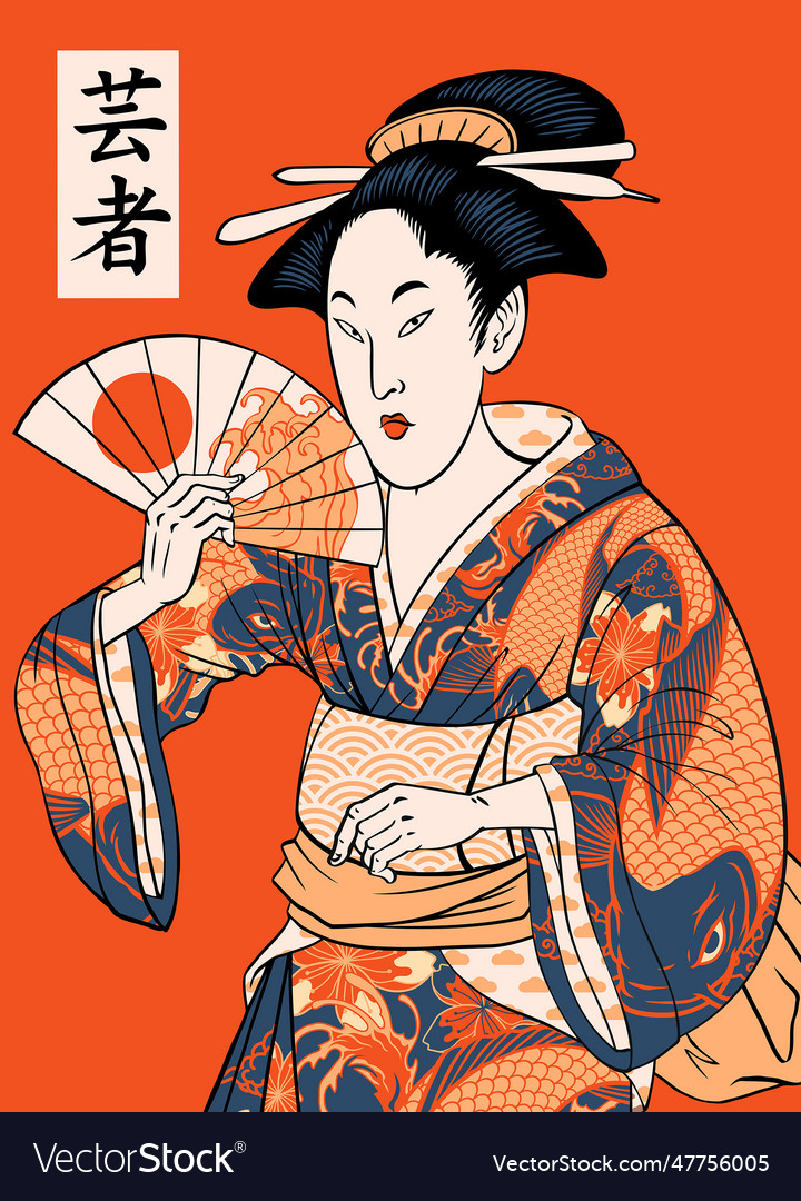 Beautiful geisha wearing kimono poster design Vector Image