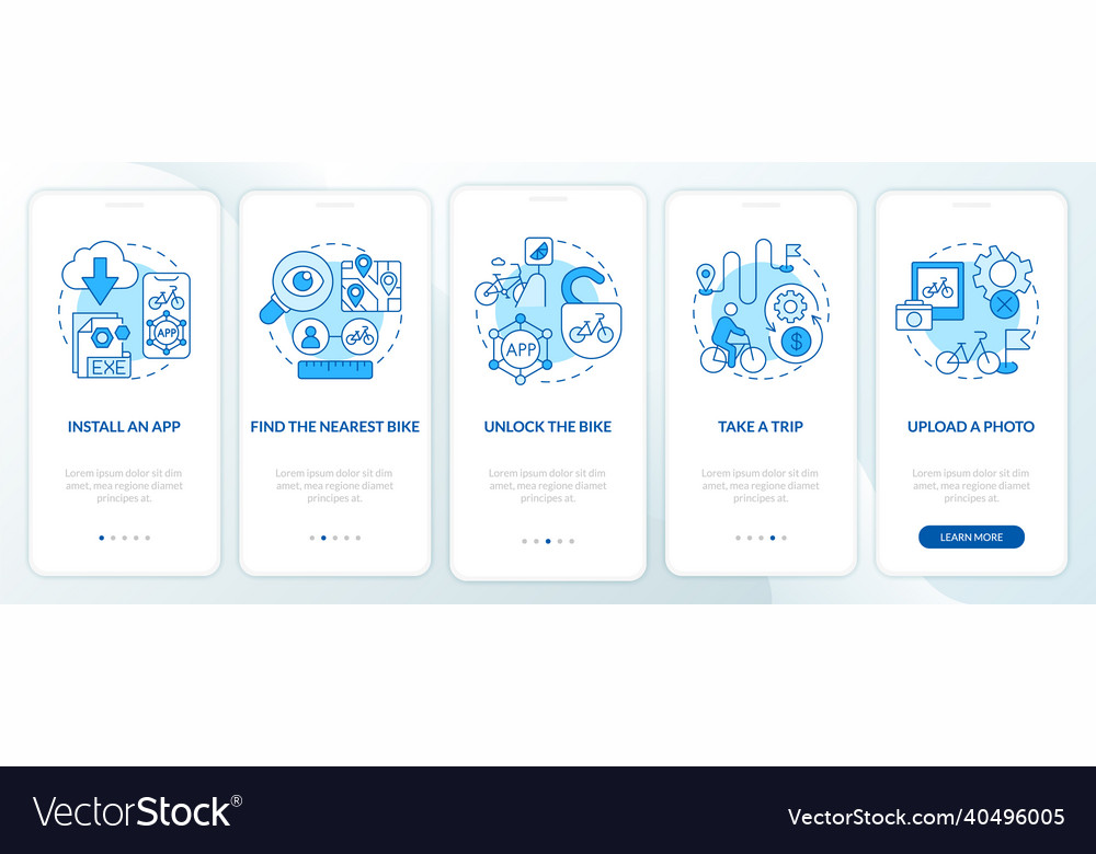 Bicycle share usage onboarding mobile app page Vector Image Bicycle share usage onboarding mobile app page