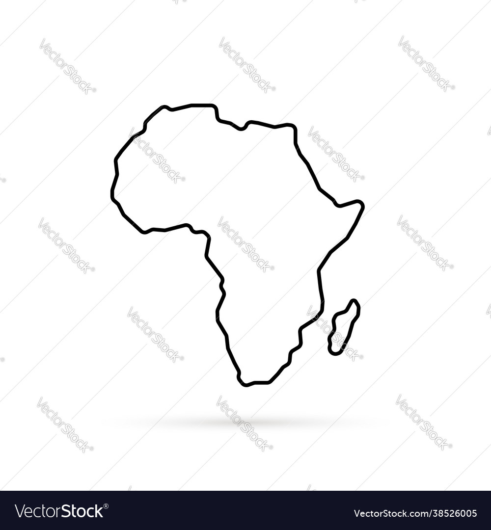 Black thin line africa map with shadow Royalty Free Vector