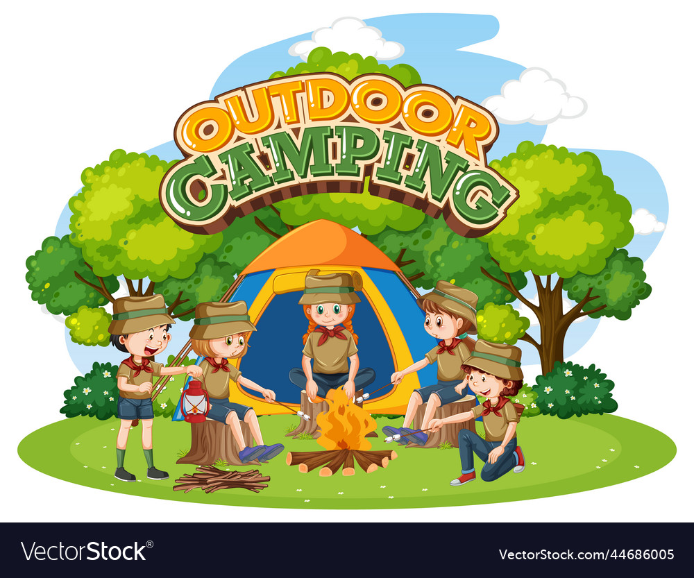 Camping kids with outdoor text Royalty Free Vector Image