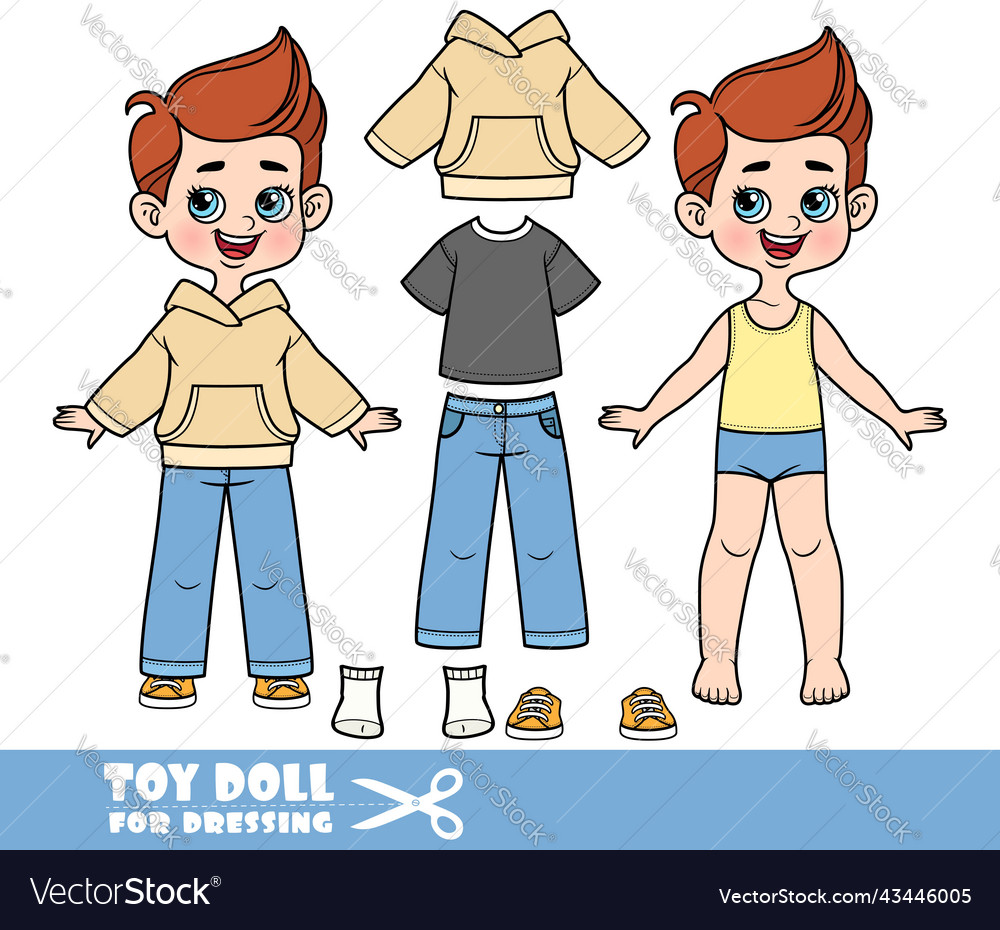 Cartoon boy dressed and clothes separately