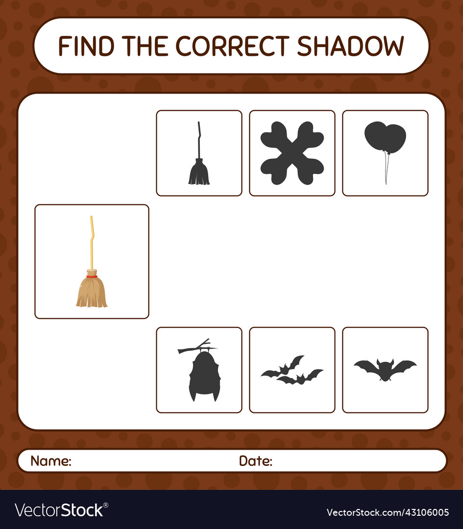 Find the correct shadows game with broom vector image Find the correct shadows game with broom