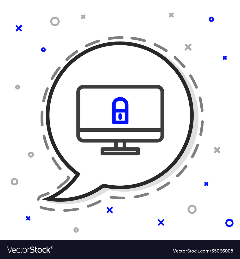 Line lock on computer monitor screen icon isolated vector image Line lock on computer monitor screen icon isolated