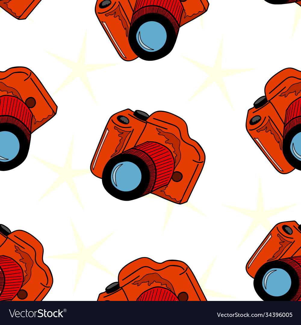 Seamless pattern red camera white background