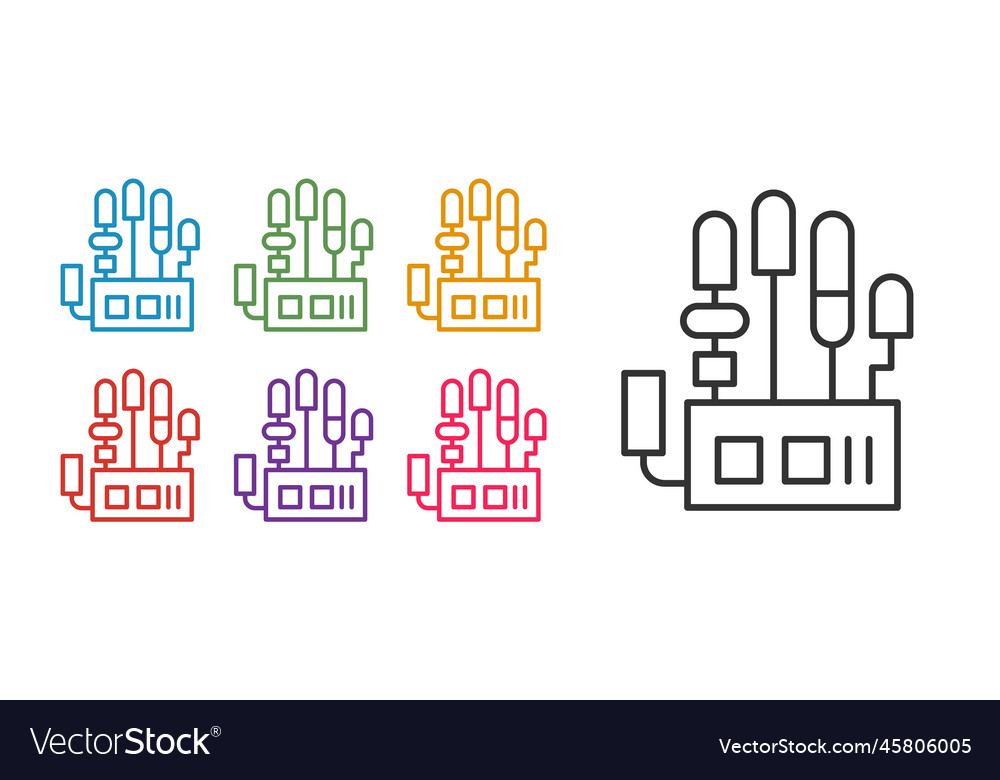 Set line mechanical robot hand icon isolated