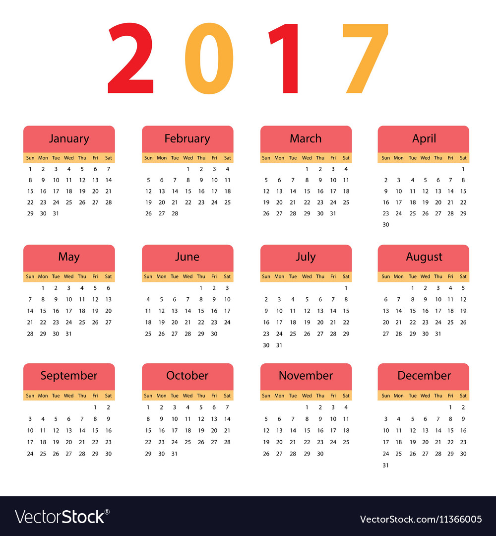 Simple calendar for 2017 Royalty Free Vector Image