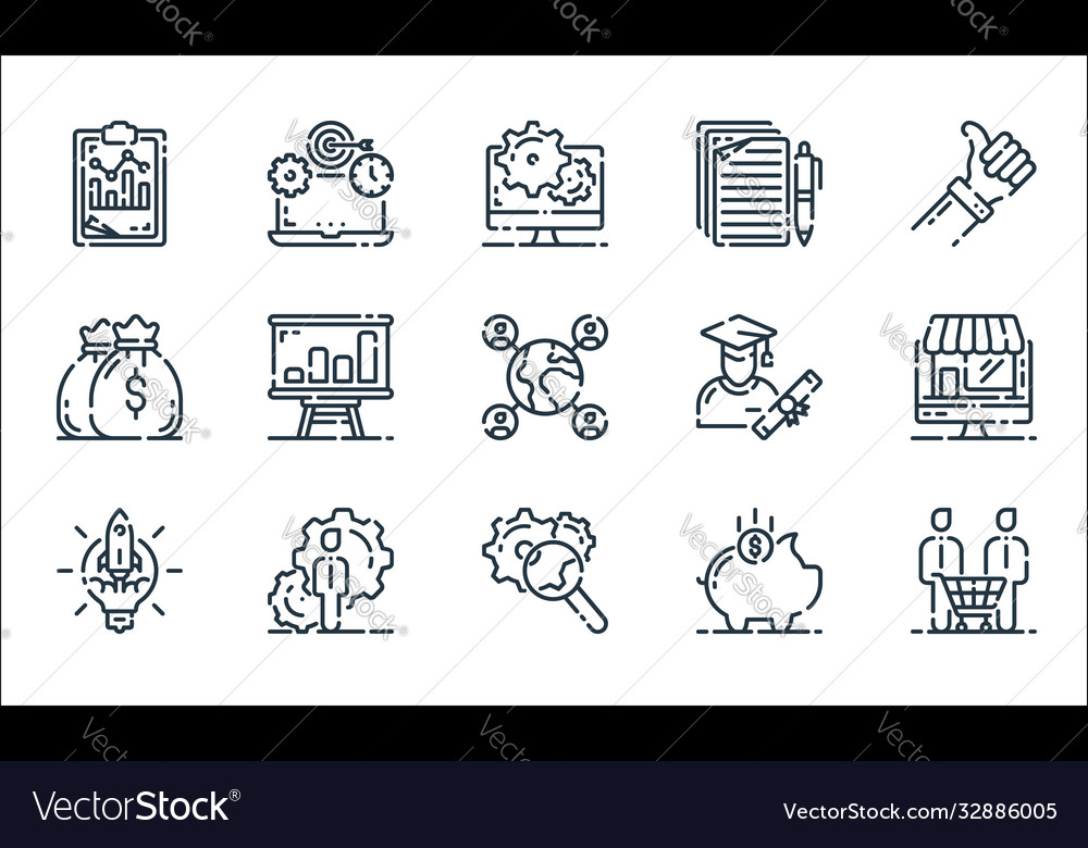 Startup line icons linear set quality vector image Startup line icons linear set quality