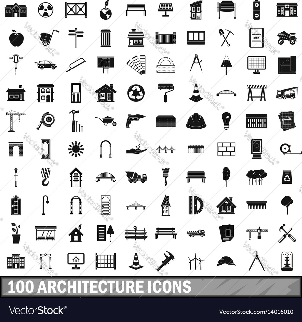 100 architecture icons set simple style Royalty Free Vector