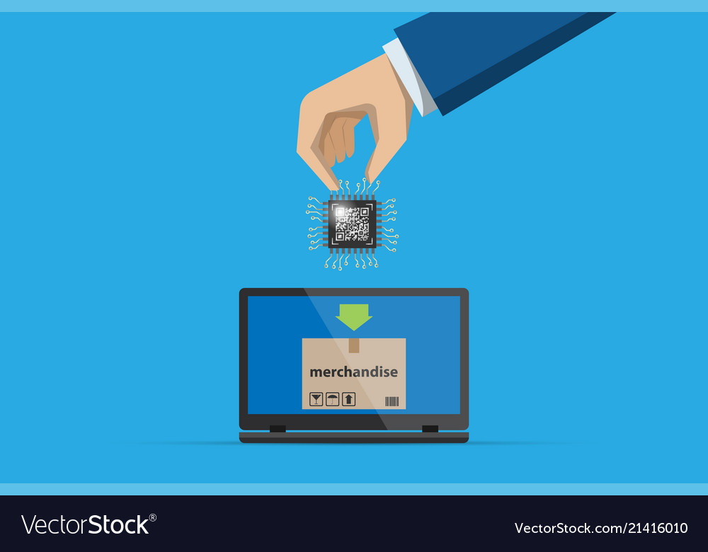 Business hand insert qr code chip processor