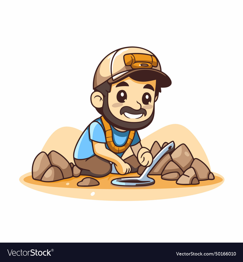 Cartoon of a plumber working on stone pile