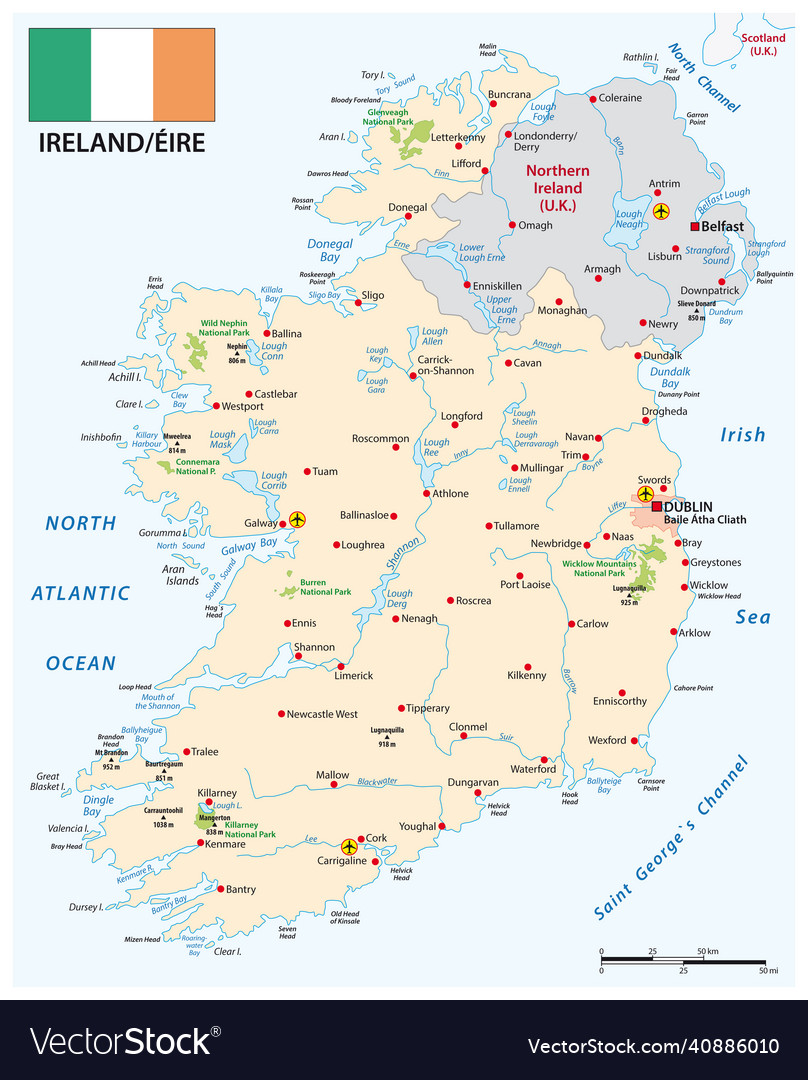 Map of republic ireland with flag Royalty Free Vector Image