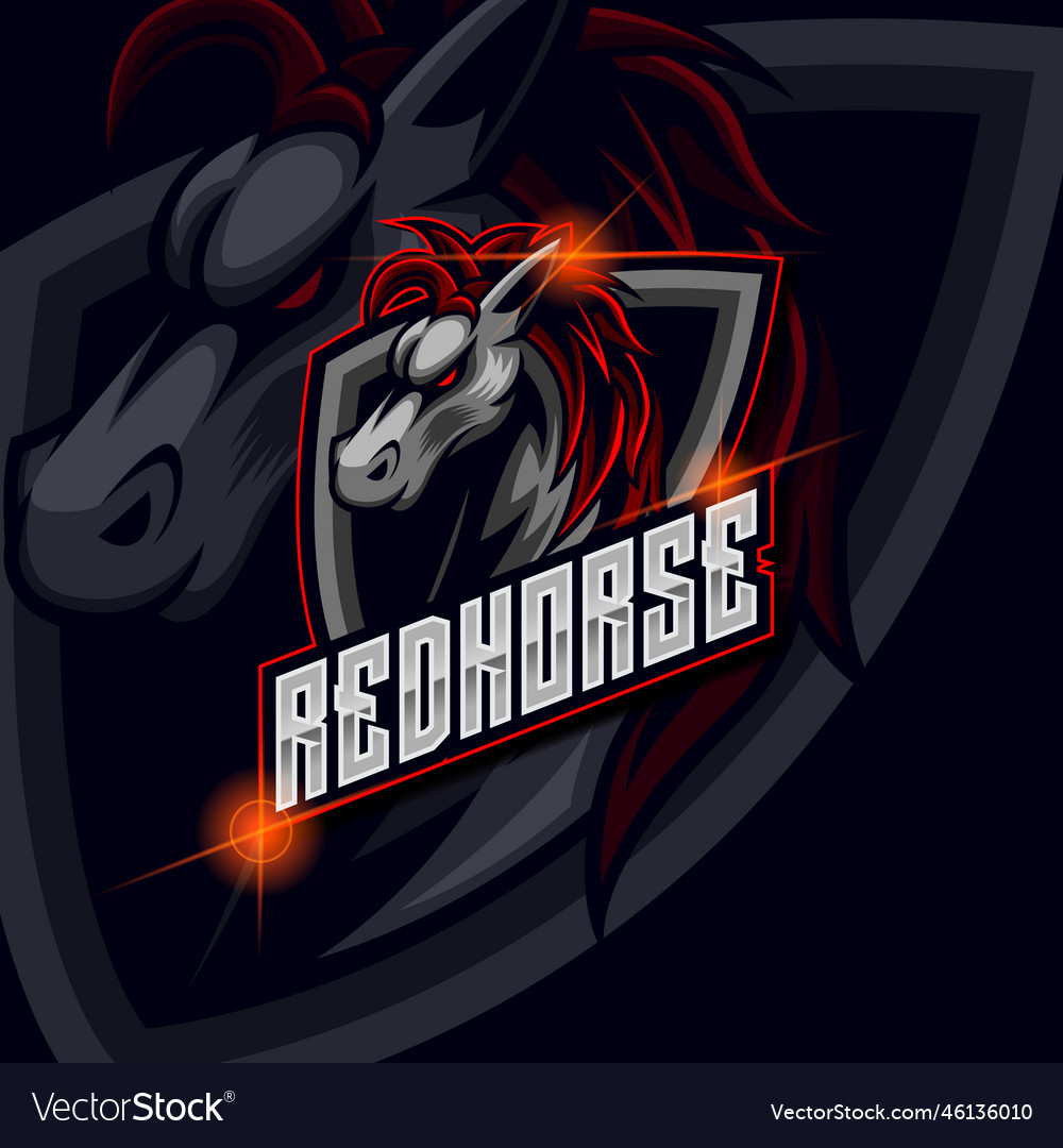 Red horses esport logo design template