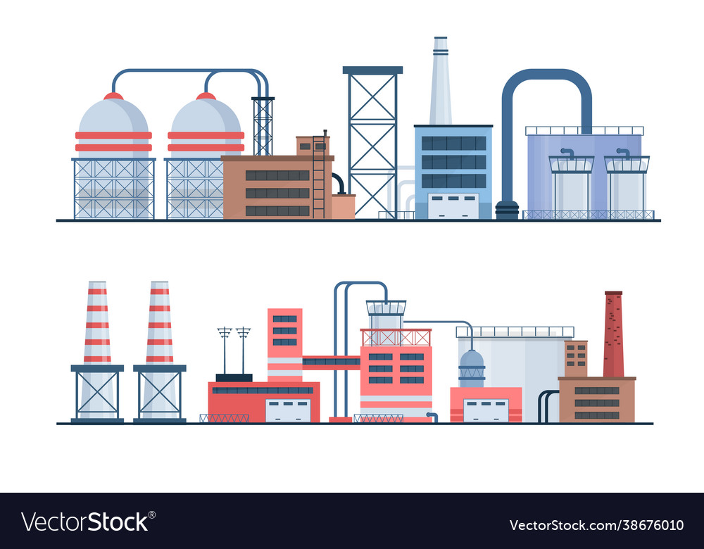 Set Fabrik Industrie Gebäude flache Ikonen