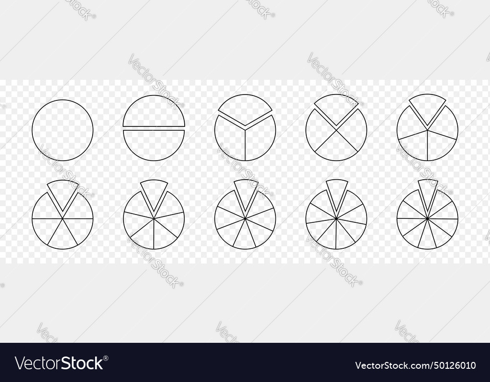 Set of donut or pie charts with separated vector image Set of donut or pie charts with separated