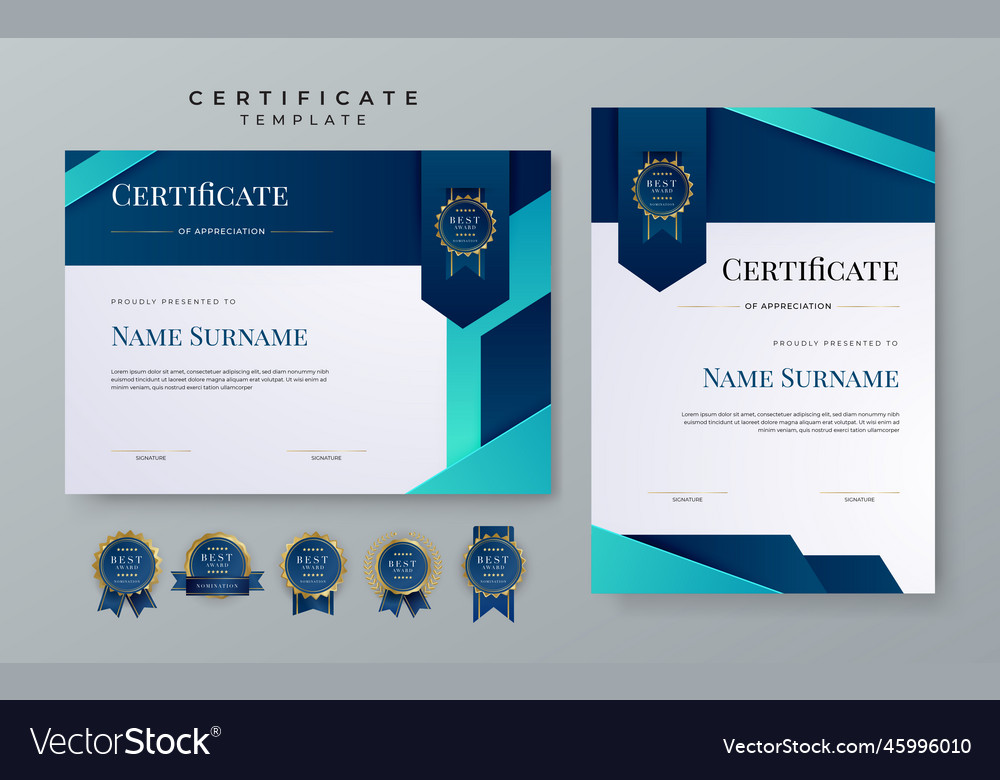 Set of modern elegant modern blue certificate Vector Image