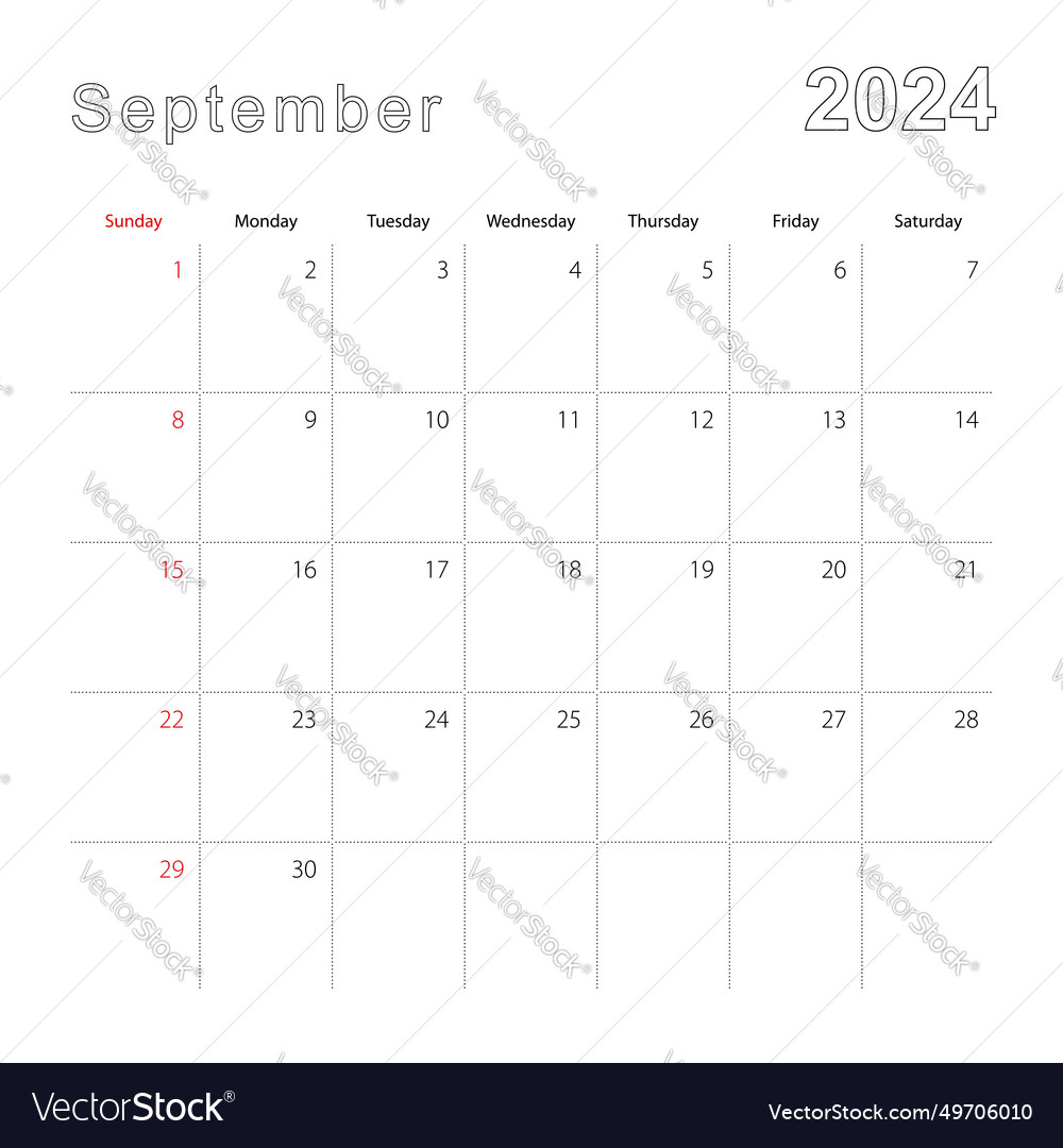 Simple Wall Calendar For September 2024 With Vector Image