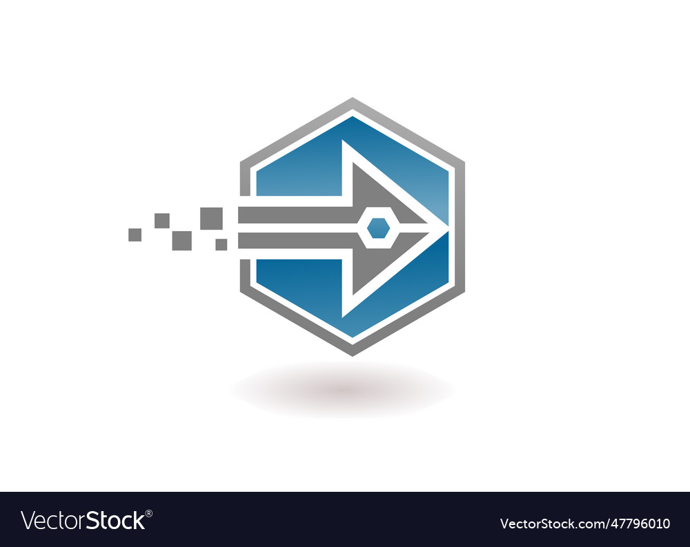 Tech arrow with pixel and hexagon