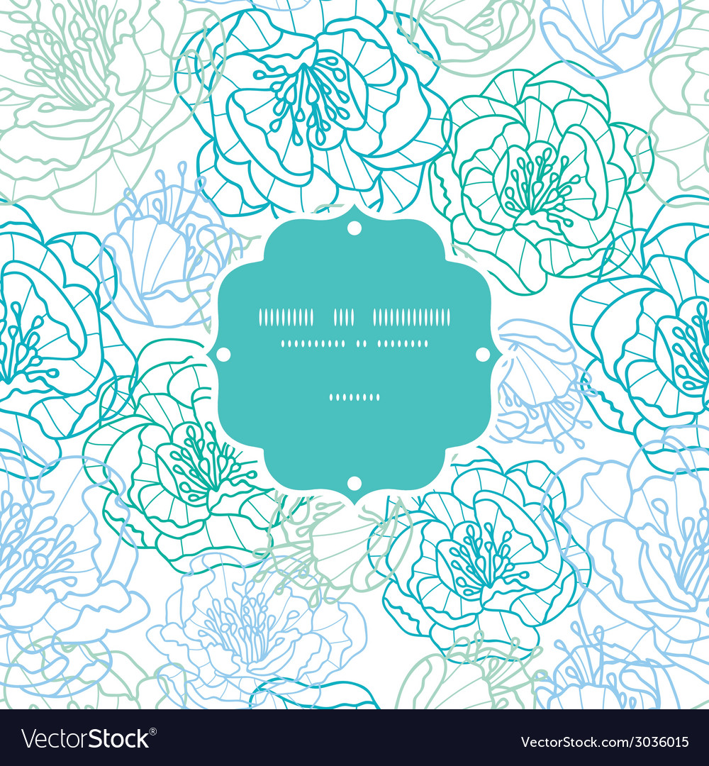 Blue line art flowers frame seamless pattern