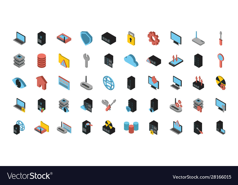 Bundle data server set icons vector image Bundle data server set icons