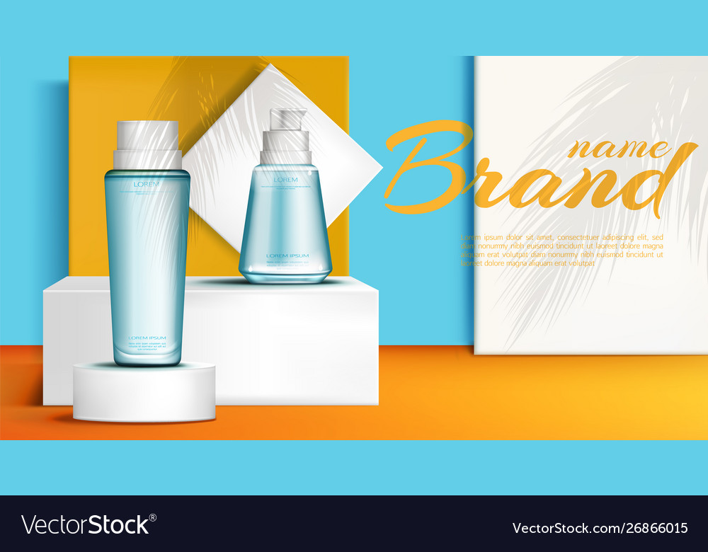 Download Cosmetic Bottles On Podium Stage Mock Up Banner Vector Image PSD Mockup Templates