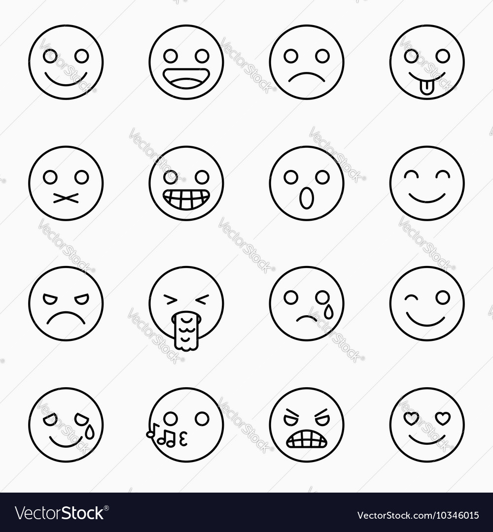 Emoticons set outline website Royalty Free Vector Image