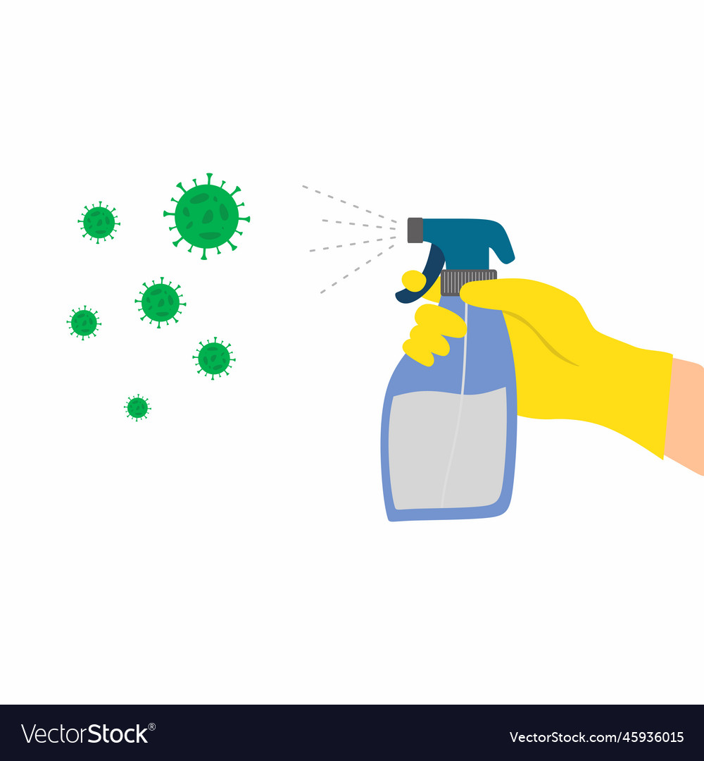 Hand Wearing Gloves Holding Disinfectant Spray Vector Image