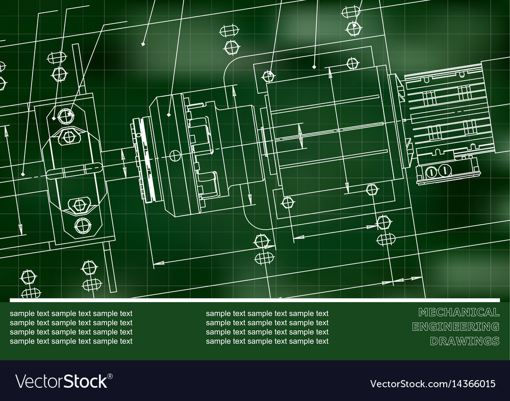 Mechanical engineering drawings on a green