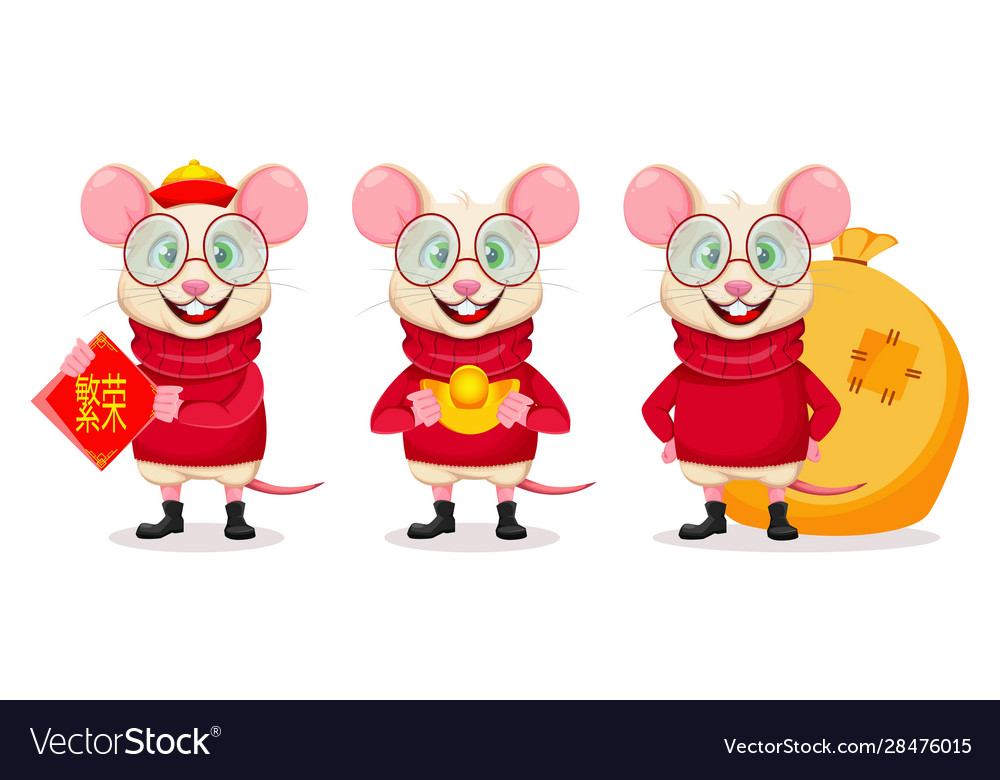 Merry christmas and happy new year funny rat vector image Merry christmas and happy new year funny rat