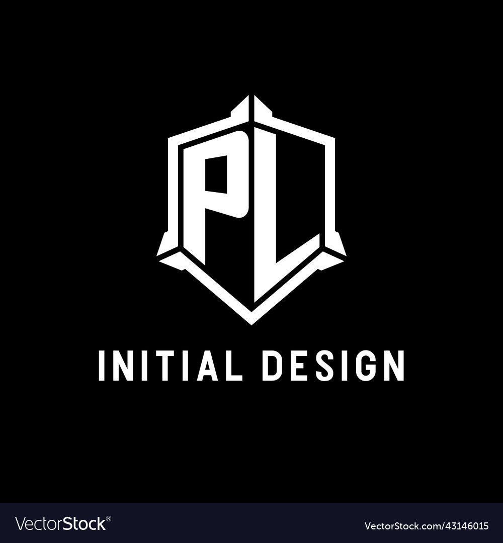Pl logo initial with shield shape design style Vector Image Pl logo initial with shield shape design style