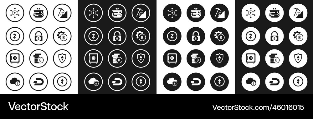 Set cryptocurrency cloud mining lock with bitcoin Vector Image