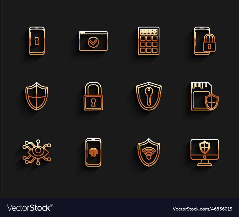 Set line eye scan smartphone with fingerprint vector image Set line eye scan smartphone with fingerprint