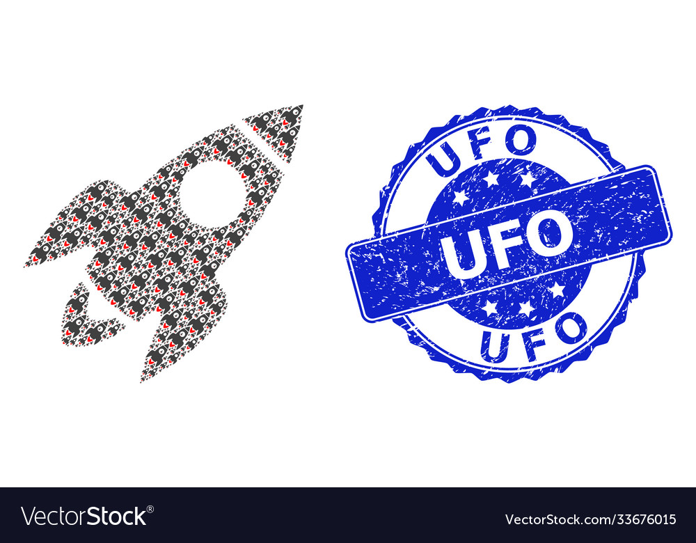 Textured ufo round seal and recursive rocket Vector Image Textured ufo round seal and recursive rocket
