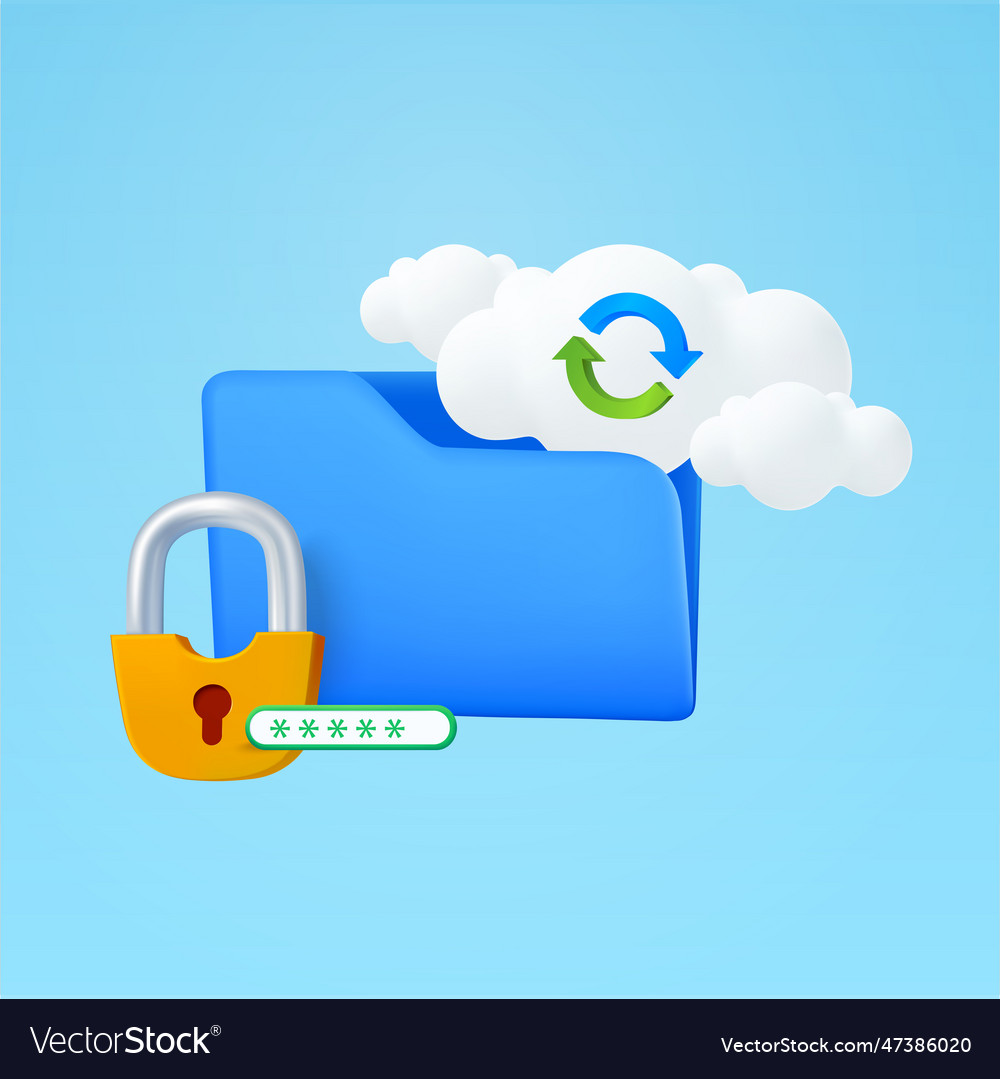 3d folder with cloud sync icon secured lock