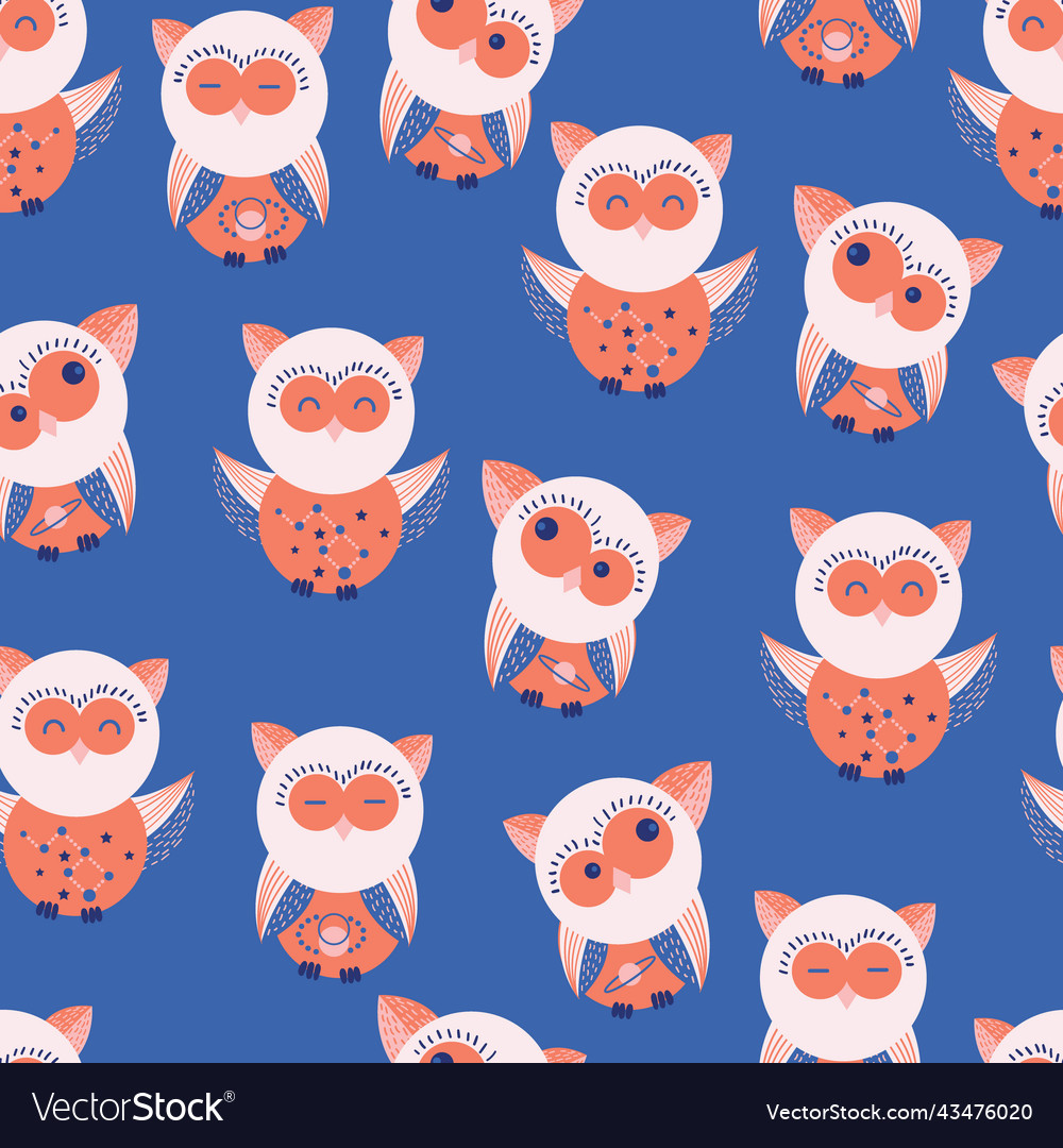 Cosmic owls character seamless pattern vector image Cosmic owls character seamless pattern