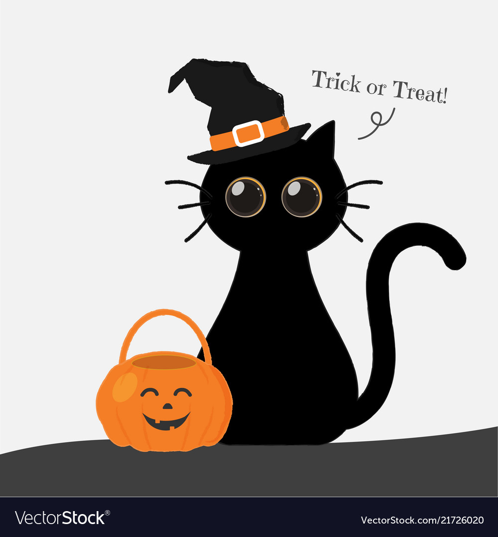 Cute round eyes halloween cat with lantern Vector Image